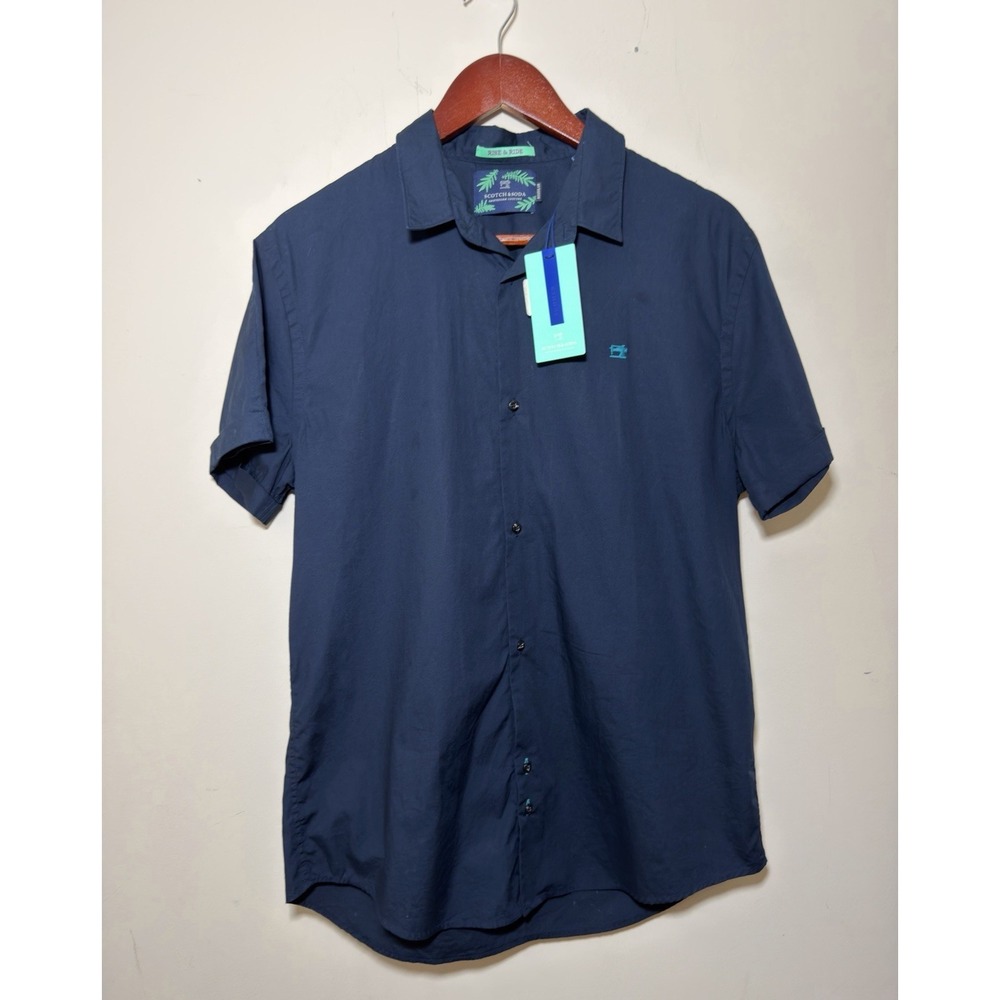 Scotch And Soda Navy Button Up Short Sleeve "Rise And Ride" Shirt NWT
